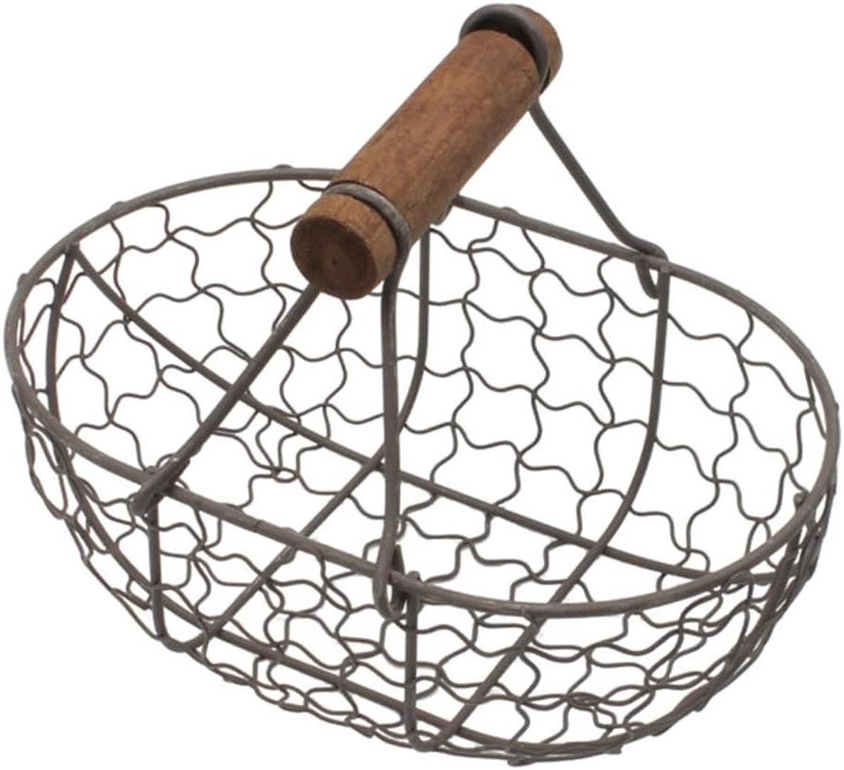 MK Stoer -Eierkorf draad met houten handvat - Eierverzamelmand - Draad - Country-Vintage-Stijl - Opbergmand - Groentecontainer - Kippeneieren - Geschikt voor - Draagbaar