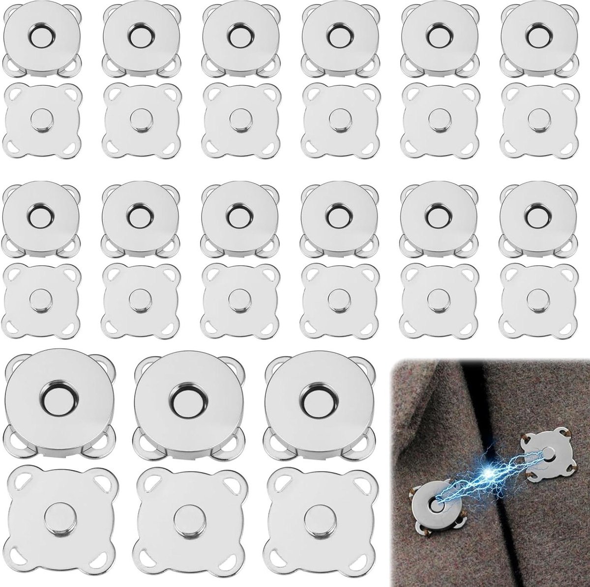 Cocoplus -Magnetische Zaksluiting - Naaien - Zilveren Magneetknopen - 20 mm - 300 Count - Catalpa-Legering - Gebreide Tassen - Compatibel voor Naaimachines - Ideaal voor Hobbyprojecten