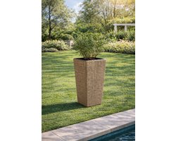 Fameilleur Hoge Plantenbak Naturel 70 cm –Luxe Polyrotan Plantenbak voor Buiten –Grote Vierkante Bloembak van Gepoedercoat Staal – Lichtgewicht & Vorstbestendige Tuinplantenbak – Design Plantenpot voor Tuin, Terras, Balkon, Patio & Dakterras –Naturel