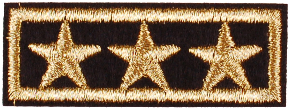Patch/Strijkapplicatie - Zwart & Goudkleurig - 3 Gouden Sterren - Militair - 5,5x2cm