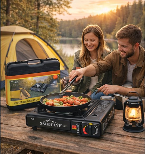 SMH LINE® Camping kooktoestel - Incl. 10x gasflessen en koffer - Draagbaar Gasfornuis - Noodpakket