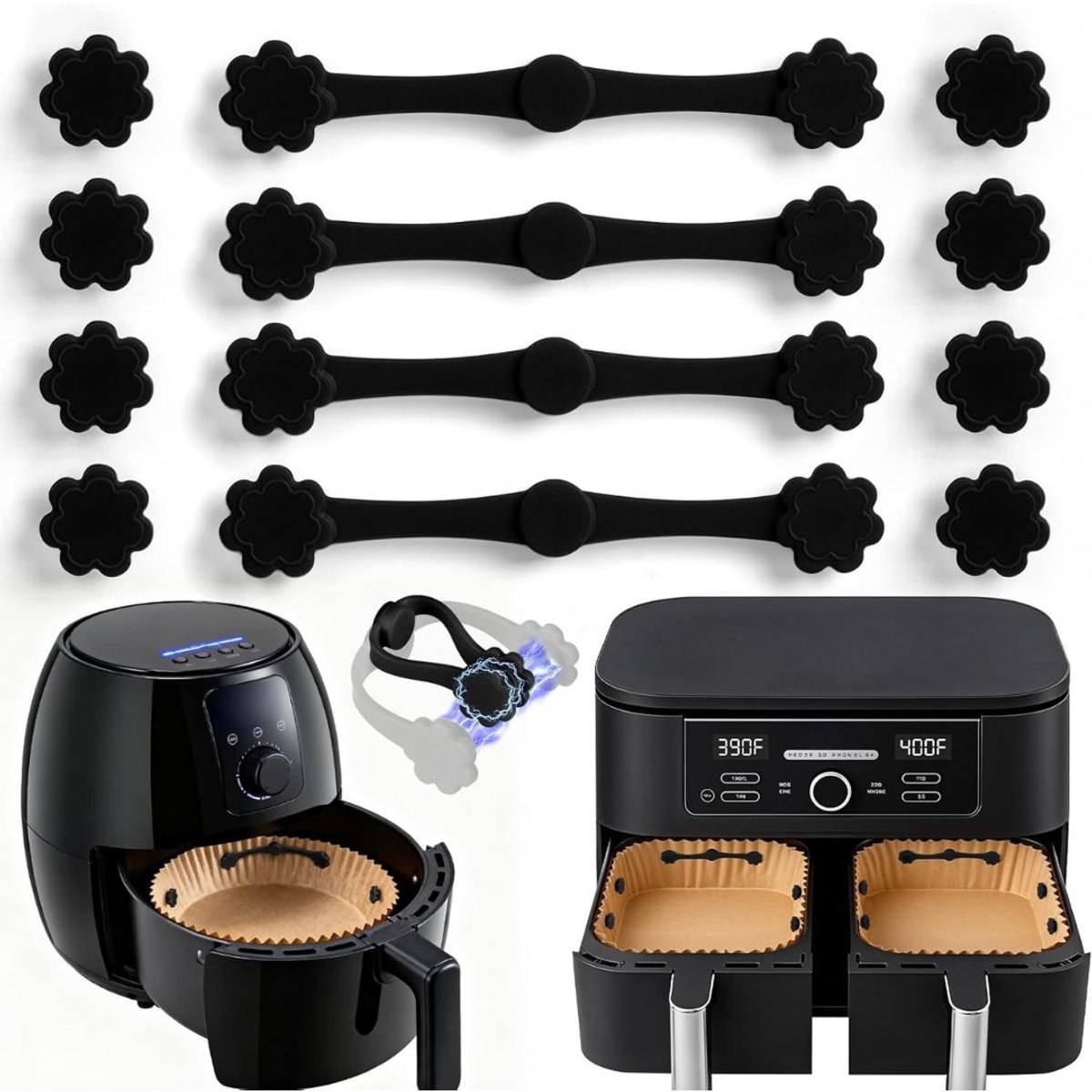 Airfryer Accessoires - Siliconen Bakje - Bakpapier - Zwart