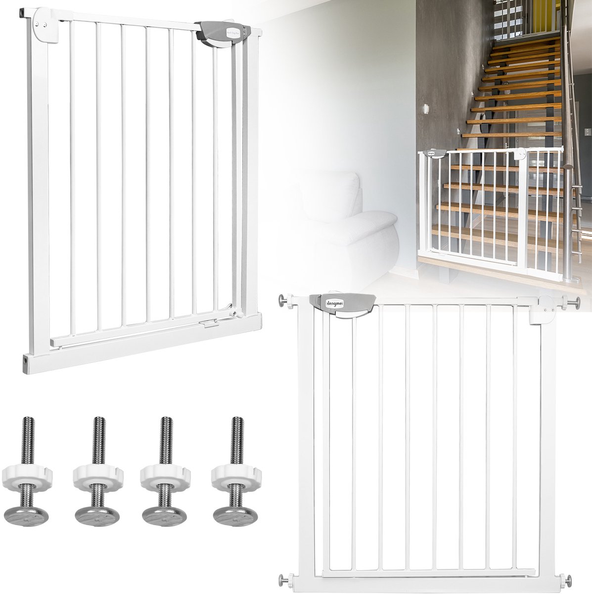 Froadp 75-85 cm de large Barrière de sécurité pour porte sans perçage Barrière d'escalier Barrière de sécurité pour enfants Barrière de porte Auto-Close 180° Ouverture bidirectionnelle Barrière de sécurité pour bébés et enfants, Blanc
