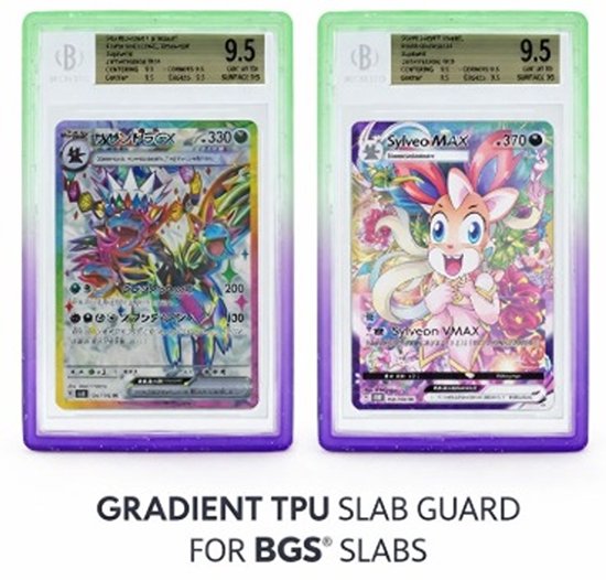 BGS Slab Guard Gradient (Paars, Groen) met glitters / Slab Bumper – Bescherming voor Pokémon, MTG & Yu-Gi-Oh! Graded Cards – TCG Card Protector