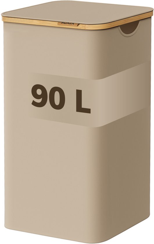 Panier à linge avec couvercle ACAZA - 90 L - Bamboe - 42 x 33 x 70,5 cm - Couleur sable