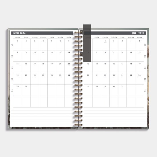 Hobbit - Afsprakenagenda 2026 - 2027 - A4 (21 x 29,7 cm) - Tijdindeling per kwartier - Zakelijke Agenda - 1 week op 2 pagina's - Ringband Agenda - Harde Kaft - Veldbloemen