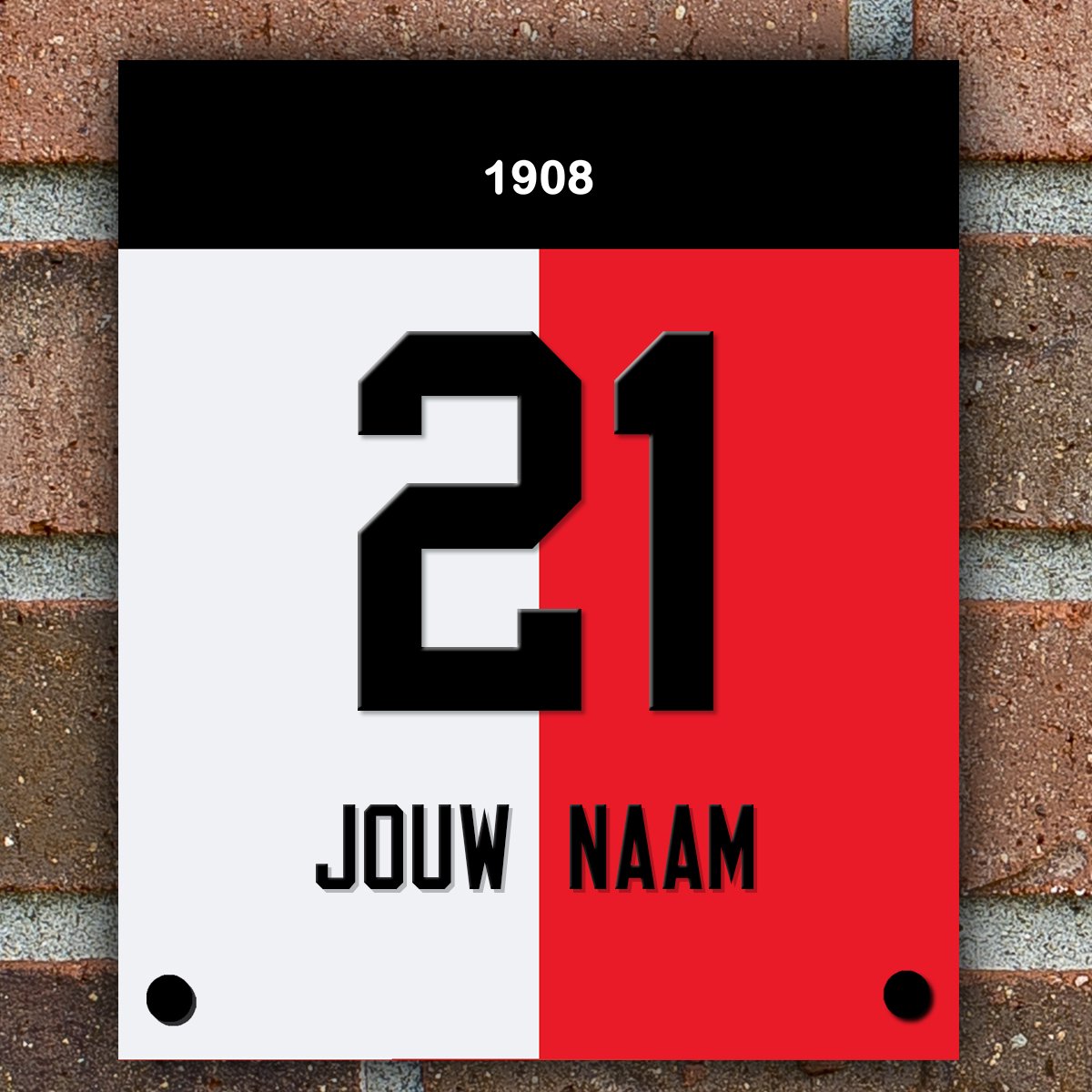 Naambordje voordeur - Voetbal Rotterdam - 19 x 23 cm - inclusief zwarte afstandhouders - Huisnummer - Dibond + Acryl