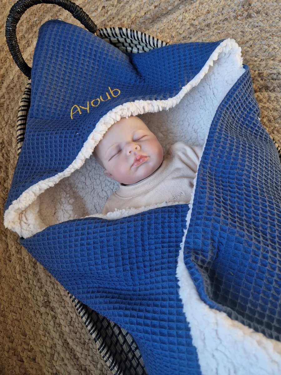 Wikkeldeken - Omslagdoek - Badcape Baby met naam 70x70 Blauw / Teddy / Baby Creaties