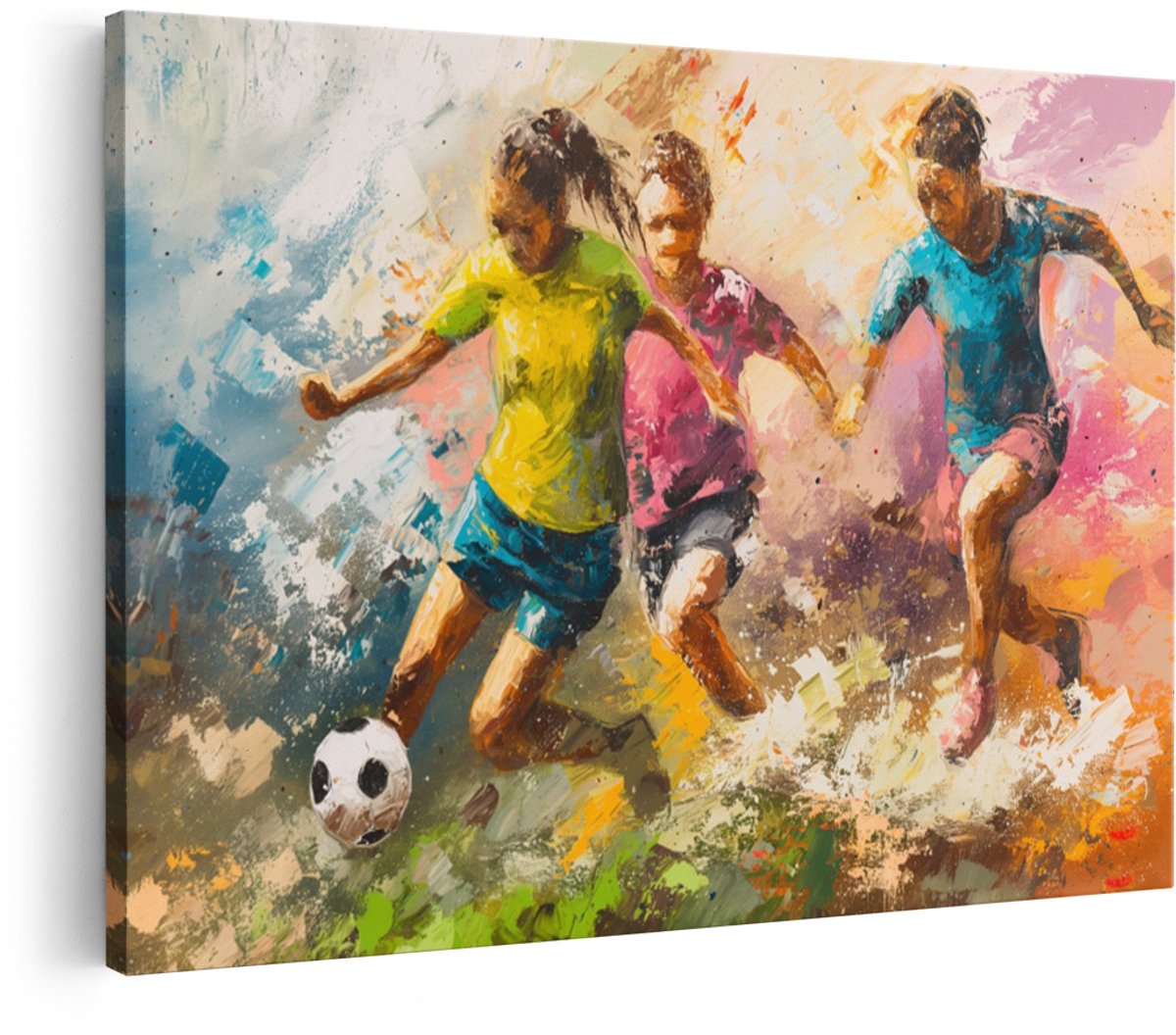 Artaza Canvas Schilderij Voetbal - 120x80 cm - Wanddecoratie Kinderen - Muurdecoratie Kleurrijk - Schilderij Meisjes - Decoratie Slaapkamer