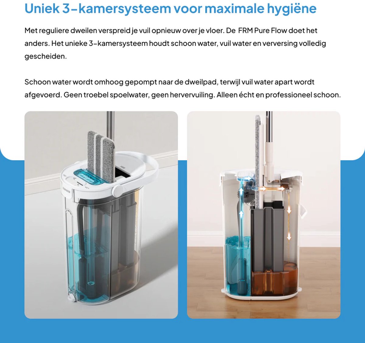 FRM Pure Flow - Dweilsysteem - Vloerreiniger - Altijd schoon water - Nooit meer dweilen met vies water - Zwart thumbnail 5
