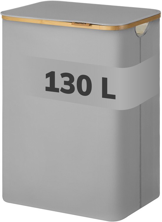 ACAZA Panier à Linge - Trieur de Linge - Panier à Linge avec Couvercle - Panier à Linge 2 Compartiments - Bamboe - 130L - Grijs