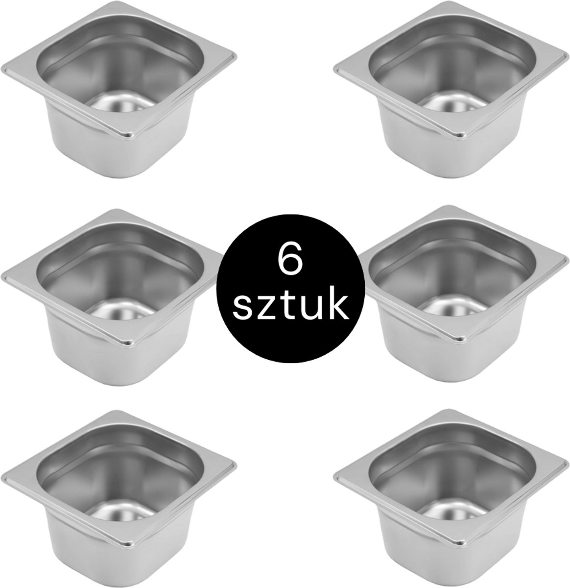MEGA-M Gastronorm - GN 1/6 Set van 6 stuks - 176x162x100 mm - Roestvrij Staal