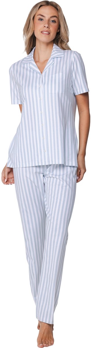 Pastunette Pyjama - Stone Blue - Katoen - Blauw - Doorknoop