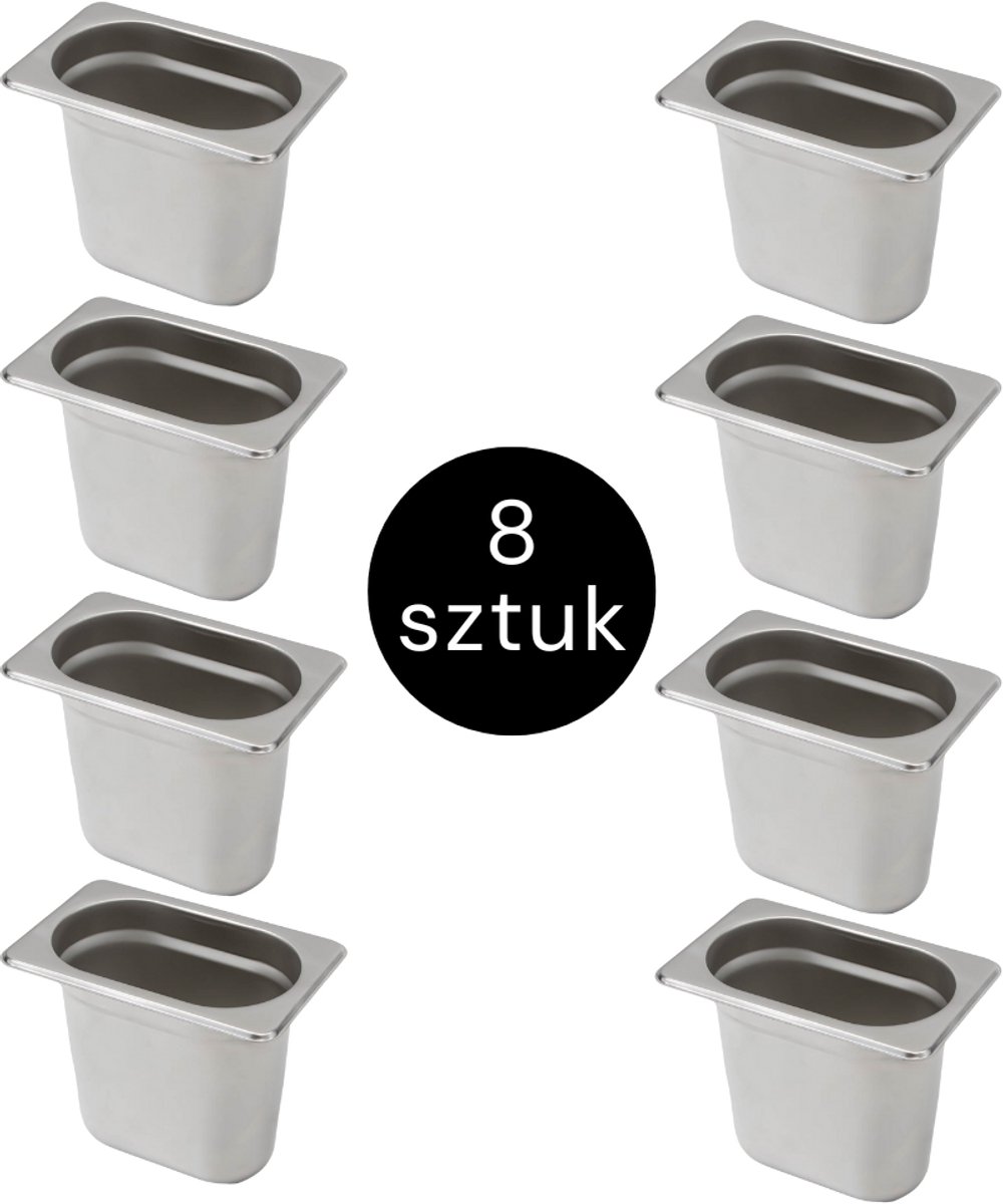 MEGA-M Gastronorm - GN 1/9 Set van 8 stuks - 176x108x150 mm - Roestvrij Staal