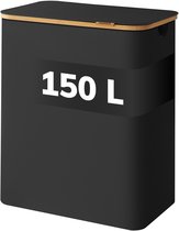 ACAZA Panier à Linge - Trieur de Linge - 3 Compartiments - Bamboe - Zwart