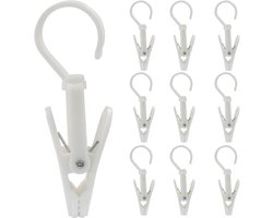 Wasknijpers - 10 stuks - Met haak - Anti slip - plastic - Drooghaak voor kleding - 360 graden draaibaar - Wasrek knijpers - Binnen en buiten - Draagbare antislip plastic hangers clips - Veelzijdig - Wit