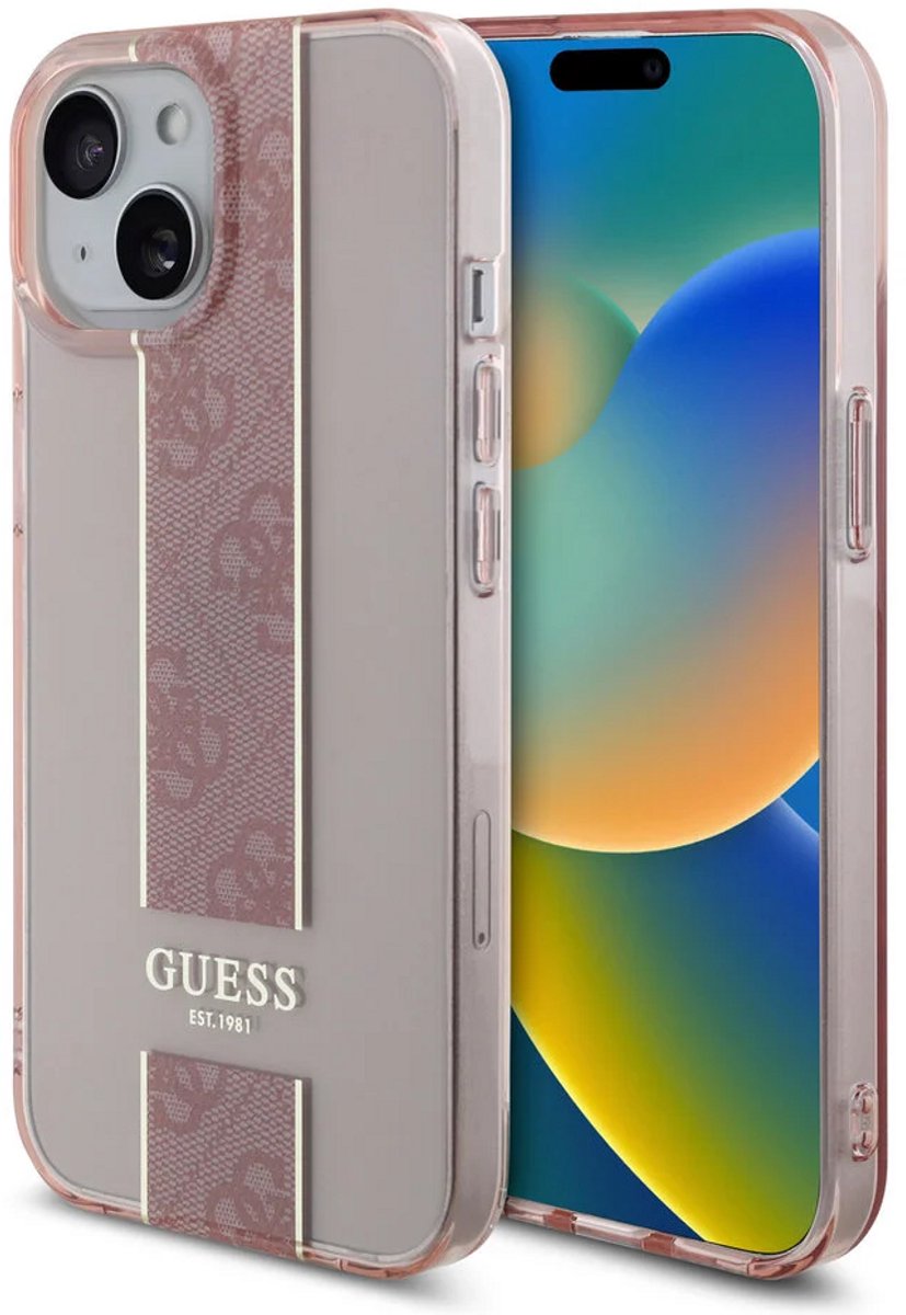 Guess-Backcover-hoesje – IML 4G Stripe - iPhone 15 – Roze