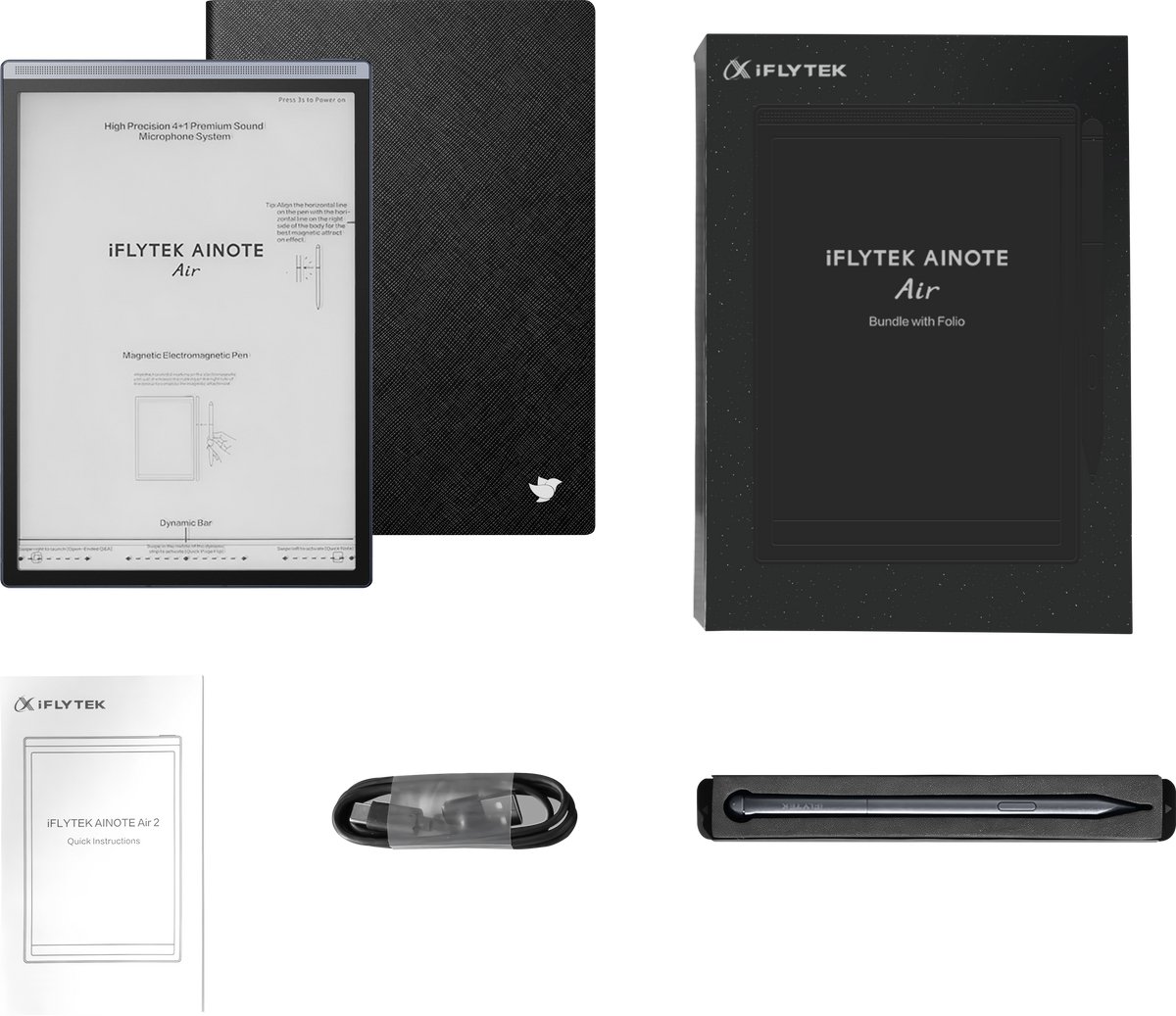 iflytek - AINOTE Air 2-bundel - notitietablet, 8,2 inch E inkttablet - digitaal notitieblok - digitaal notitieboek met pen en foliohoes - spraak-naar-teksttranscriptie - chatGpt ondersteund