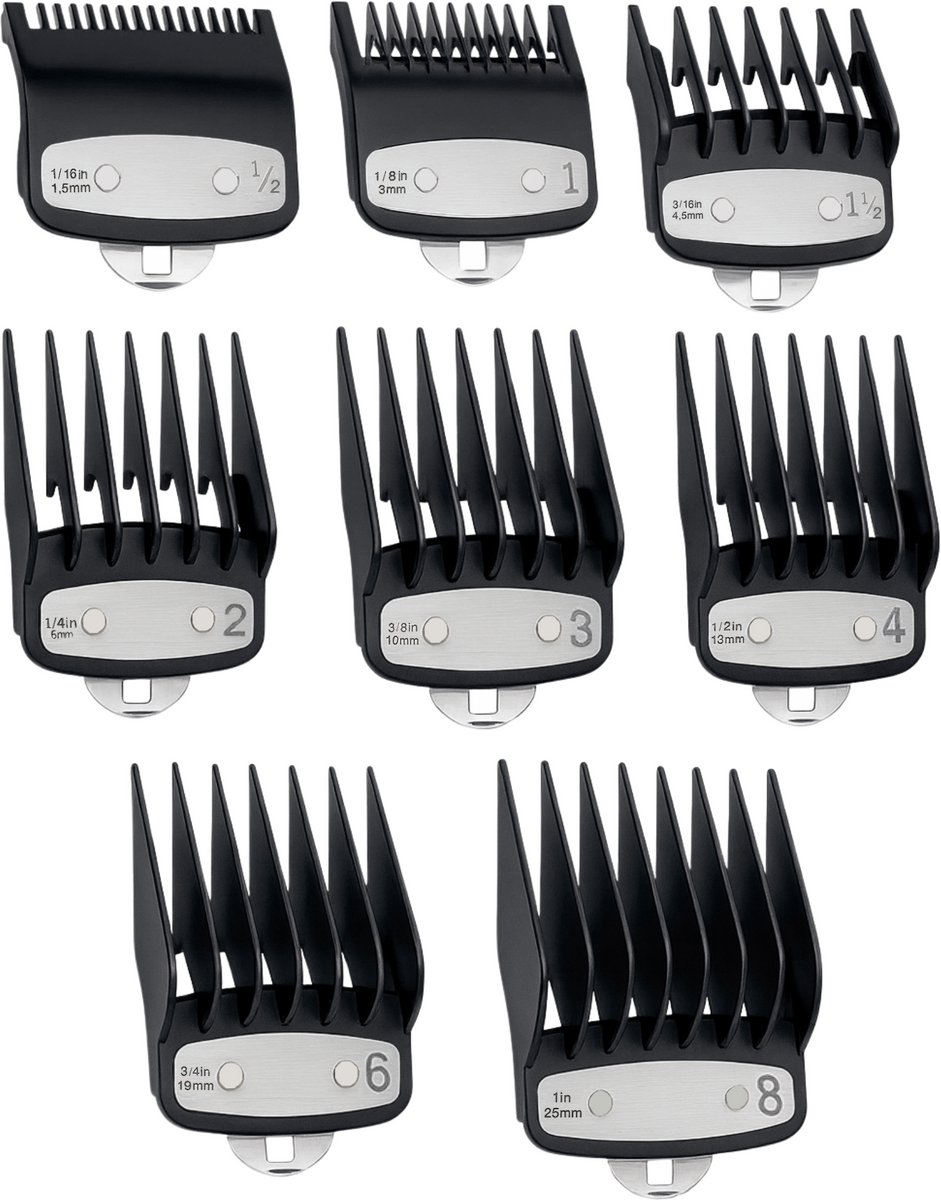 Kammen voor tondeuse - Compatibel met Wahl-tondeuse - 8 knipstanden - Zwart - Unisex - Phonillico®