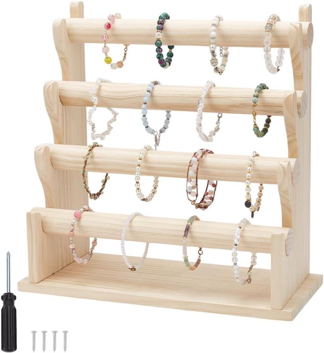 Houten Armbandhouder - Antieke Witte Sieraden Display Stand - Ketting Horloge Opslag