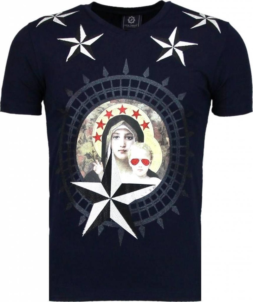 Holy Mary - Rhinestone T-shirt - Navy op Prijzenvolger.com