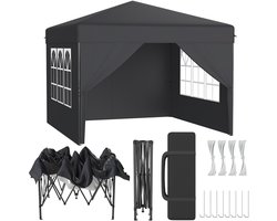 POP-UP Partytent Tuinpaviljoen 3x3 m – Inklapbaar Paviljoen met Zijwanden – UV- en Spatschermend – Inclusief Draagtas – Antraciet