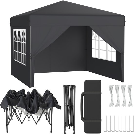 POP-UP Partytent Tuinpaviljoen 3x3 m – Inklapbaar Paviljoen met Zijwanden – UV- en Spatschermend – Inclusief Draagtas – Antraciet