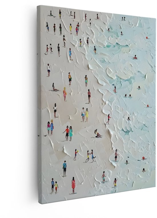 Artaza Canvas Schilderij Strand - 80x100 cm - Wanddecoratie Zee - Muurdecoratie Zomer - Decoratie Impasto - Schilderijen Op Canvas