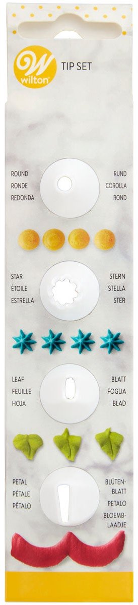 Wilton Spuitmondjes Set - Garneerspuit - Rond, Ster, Blad en Bloemblaadje