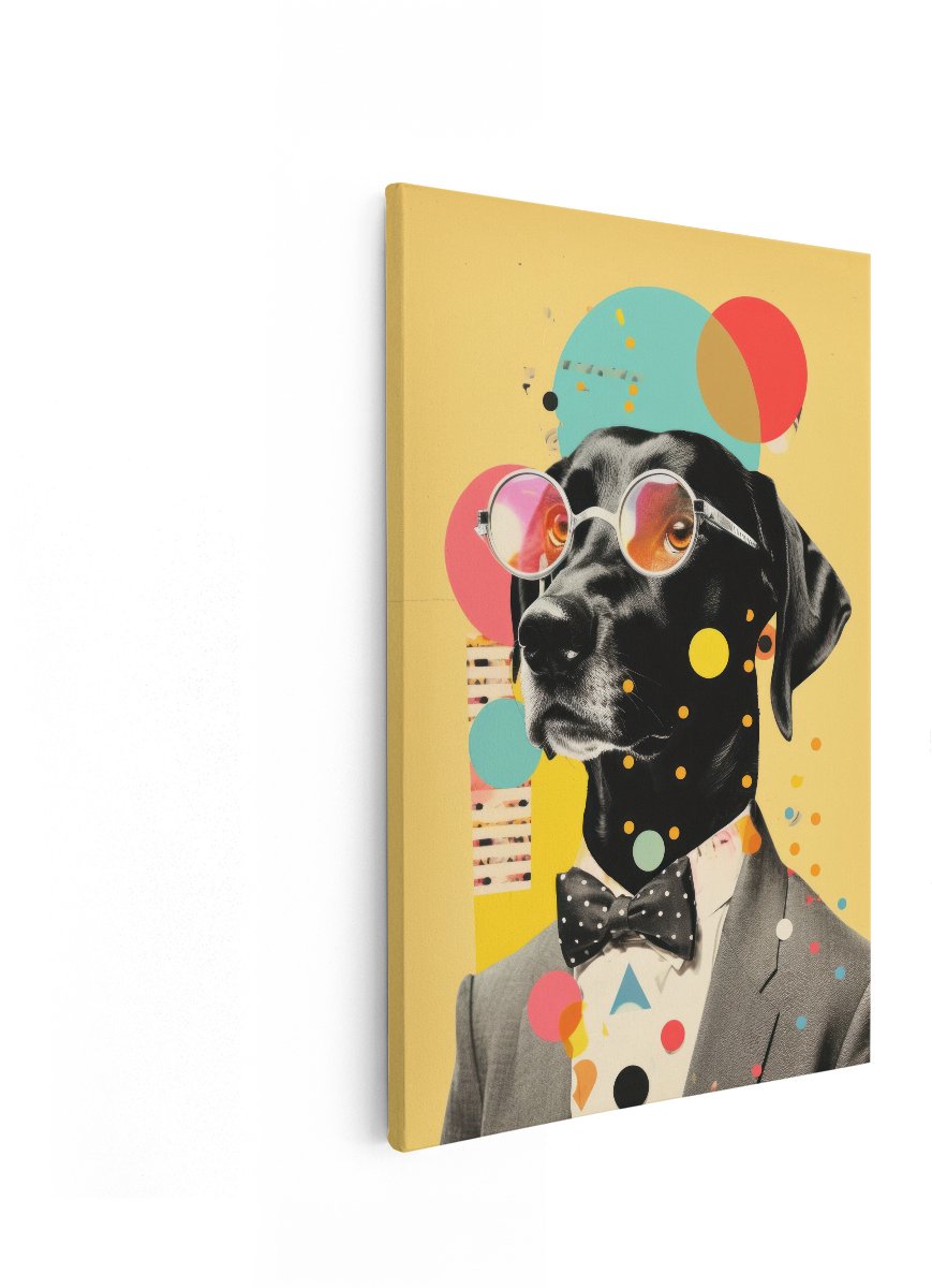 Artaza Canvas Schilderij Hond - 80x120 cm - Wanddecoratie Pop Art - Muurdecoratie Kleurrijk - Decoratie Collage Bril