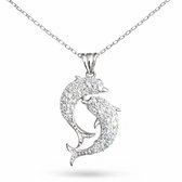 925 Zilver Dames Ketting - Dubbele Dolfijn - Romantisch & Uniek - Handgemaakt - Elegant
