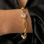 Bracelet à maillons en forme de cœur en perles La Rosa Princesa pour femme, en acier inoxydable plaqué or et zirconium - Réglable - Design Luxe et intemporel - Hypoallergénique