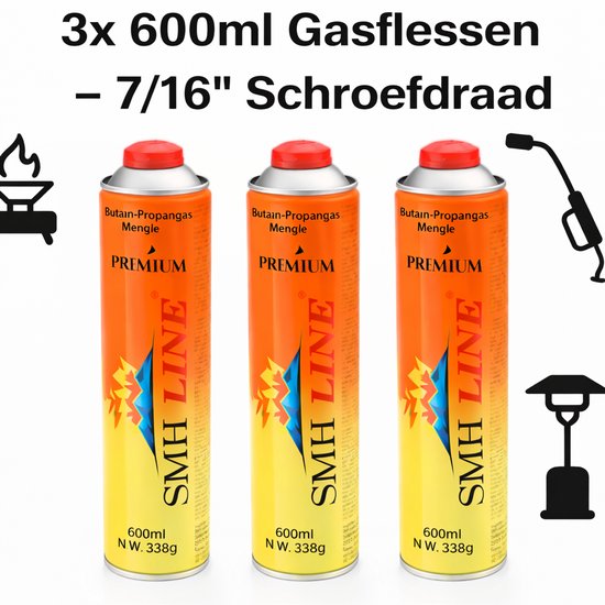 SMH LINE® Gasflessen - 8x 600ml - EN417 Schroefventiel - Gasfles voor onkruidbrander van Merkloos — afbeelding 3