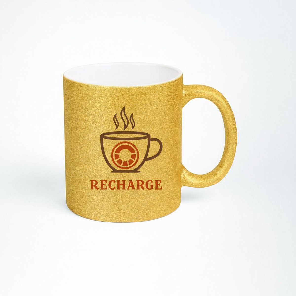 Gouden Recharge Mok - Unieke Koffiemok met Logo Design