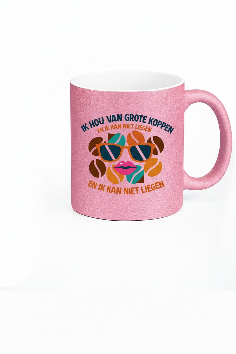 Roze Koffiemok "IK HOU VAN GROTE KOPPEN" - Origineel Cadeau