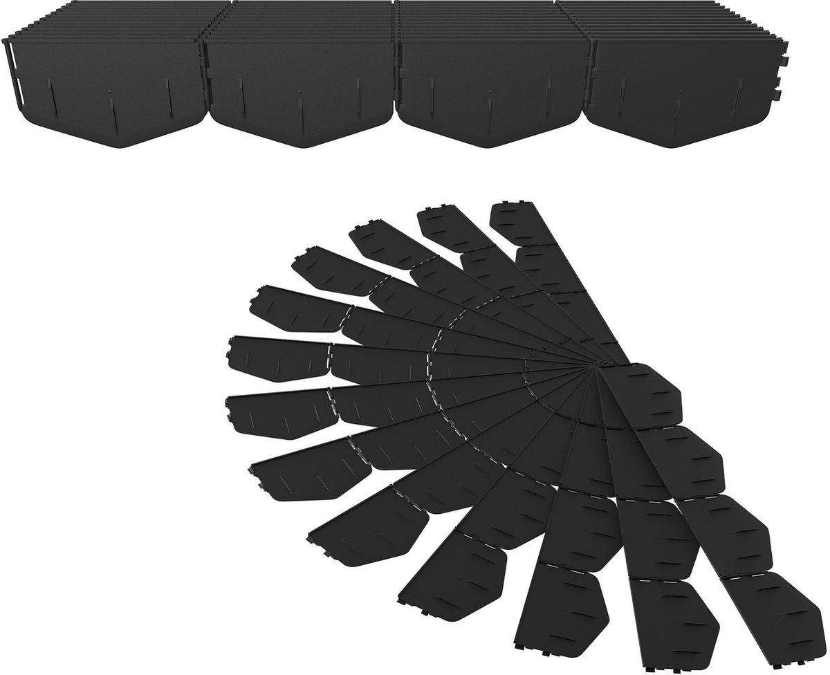 Aufun flexibele gazonrand – kunststof – hoogte 14 cm – onzichtbaar – 10 meter (50 stuks) – zwart – voor tuin en bestrating