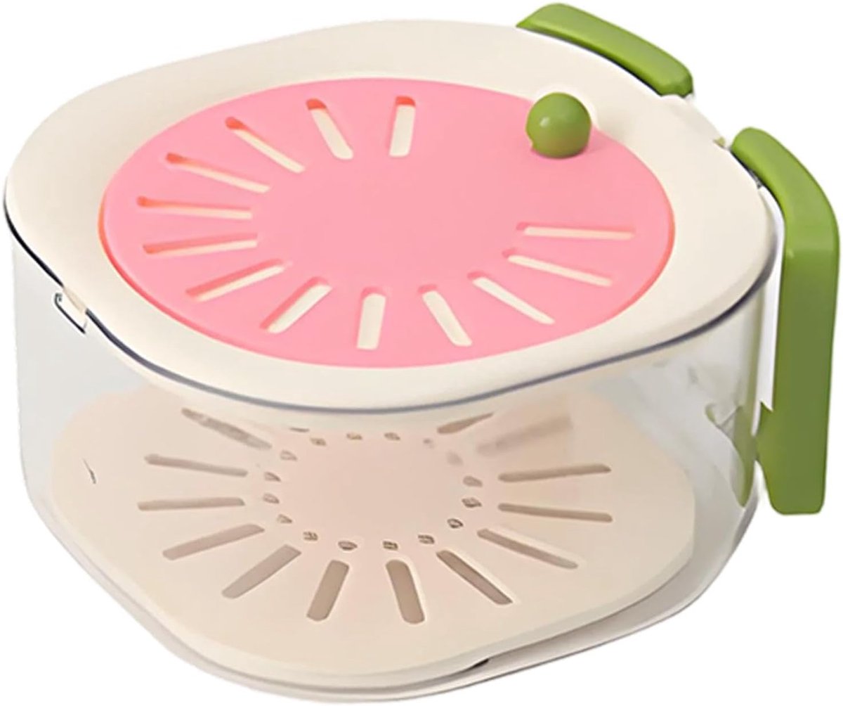 Multifunctionele fruitwasbak met vergiet en deksel - 2-in-1 afvoermand & fruitvergiet - Geschikt voor keuken, koelkast, picknick en kamperen - Roze