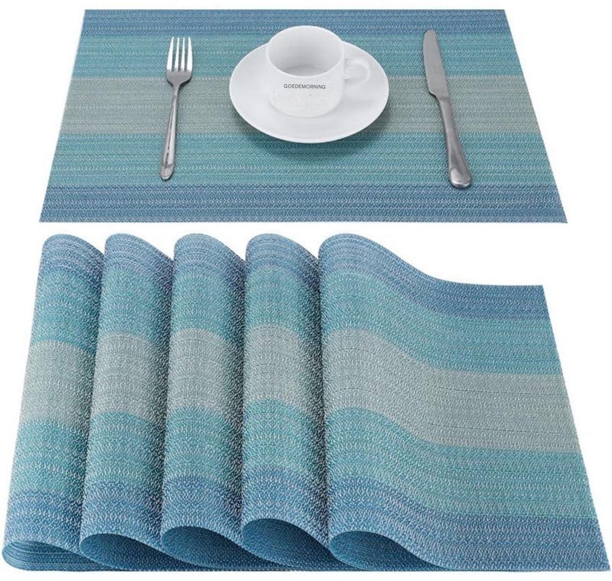 Placemats - Uitwisbare placemats - Hittebestendig - Vinylmateriaal - Vlekbestendig - Geschikt voor thuis, eetkamer, keuken en eettafel - 30x45 cm - Set van 6 - Blauw - PVC-materiaal
