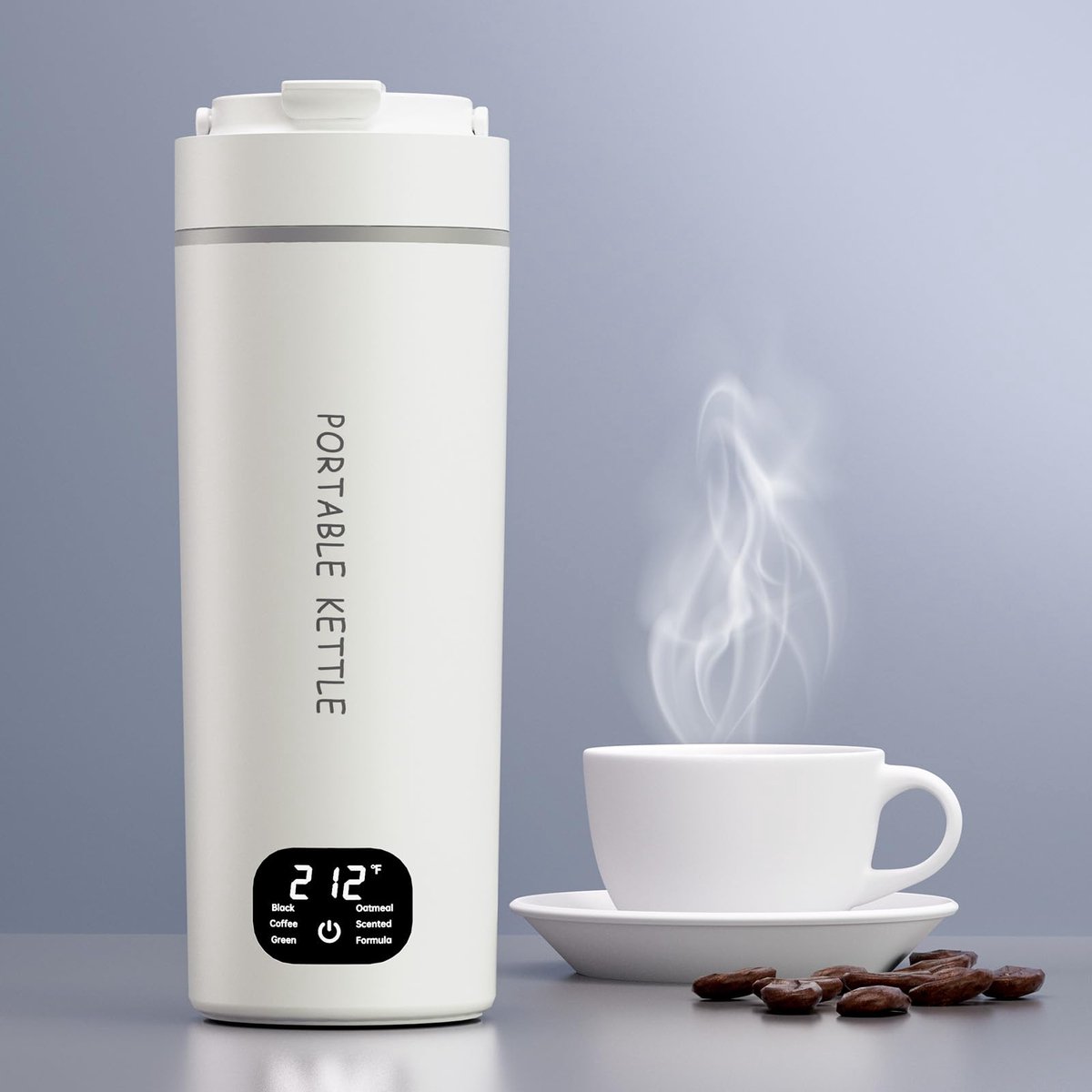 Ynkkvre - Waterkoker - Draagbare Waterkoker - Reis Waterkoker - Temperatuurinstelling 113°F Tot 212°F En Real-Time Weergave - 450Ml - Voor Reizen, Kantoorgebruik En Thee Liefhebbers Wit