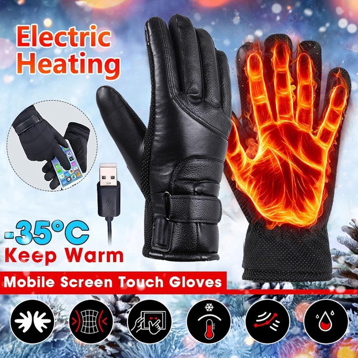 Verwarmde Handschoenen Buiten - Waterdichte en Winddichte Unisex Touchscreen Handschoenen voor Koud Weer - Elektrisch Verwarmde Thermo Handschoenen voor Wandelen, Fietsen, Werken en Wintersport — cadeau in Sport & Outdoor - foto 3
