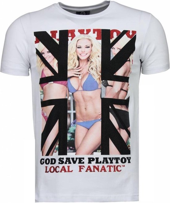 God Save Playtoy - Rhinestone T-shirt - Wit