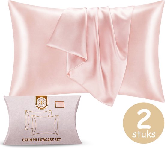 BeBliss Satijnen Kussensloop - Anti Allergeen - Haarverzorging - Curly Girl - Krullend Haar Producten - Kussenhoes - 60 x 70 cm - Set van 2 - Roze