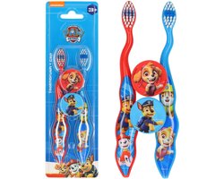 PAW Patrol Tandenborstel met Beschermkap 2 Stuks - Tandverzorging voor Peuter en Kind - Vanaf 3 Jaar - Rood en Blauw