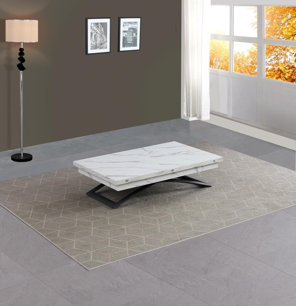 Salontafel in Hoogte Verstelbaar 79 x 49 x 42,5 cm – Lift-Top Woonkamertafel met Opbergruimte / Bijzettafel / Banktafel / Eettafel – Grau – Pauwhome