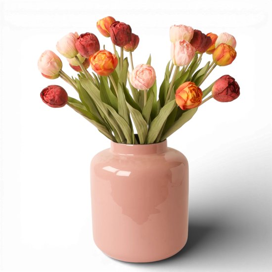 WinQ- Boeket Kunst Tulpen 21stuks - Boeket zijden Tulpen 40cm - prachtige voorjaarskleuren - Kunstbloemen - zijden bloemen - exclusief vaas