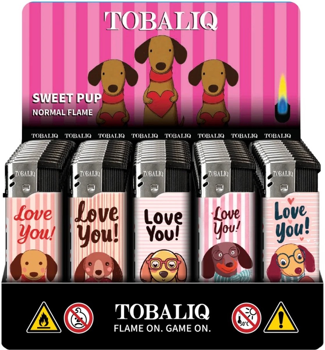 Elektronische aansteker hervulbaar - Design Sweet Pup - Display 50 stuks - wegwerpaansteker - electronic lighter - klik aanstekers
