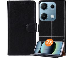Hoesje geschikt voor Xiaomi Redmi 15C 4G/15C 5G hoesje Zwart pasjeshouder telefoon hoes - Met screenprotector tempered glass voor Xiaomi Redmi 15C 4G/15C 5G - 2x