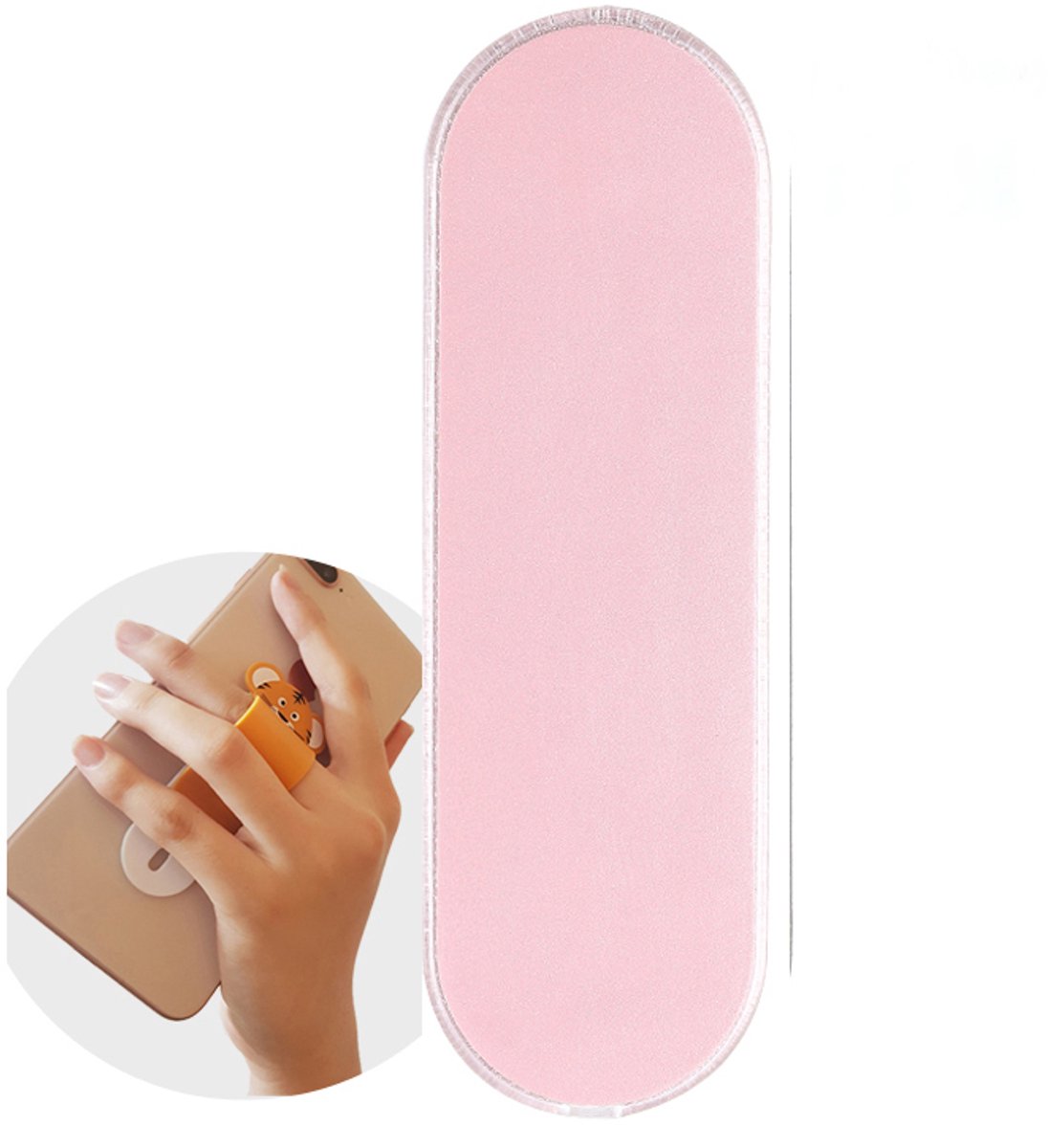 FingerGrip® - verstelbare flexibele GSM vingerhouder / Telefoonring grip / vingerhouder / telefoonring standaard / selfiehouder / telefoonhouder / ringhouder / telefoonstandaard – Kunstleer Roze
