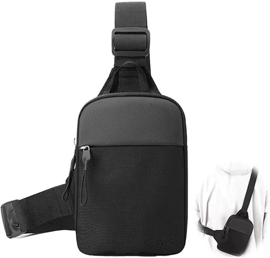 Crossbody bag heren - borsttas heren - slingbag heren - crossbody tas heren - nektasje - crossbodytas - telefoontasje - zwart