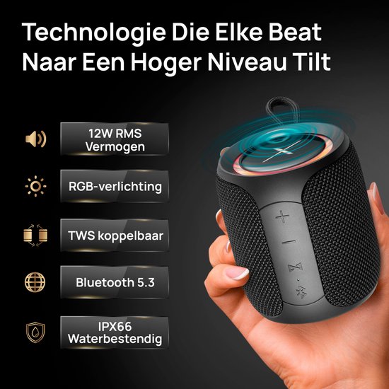 Volkano X Wave - Draadloze Bluetooth Speaker - 36W met Diepe Bas en TWS - 10 uur lang muziek - IP66 Water- & Stofbestendig (Outdoor) - Zwart van Merkloos — afbeelding 5